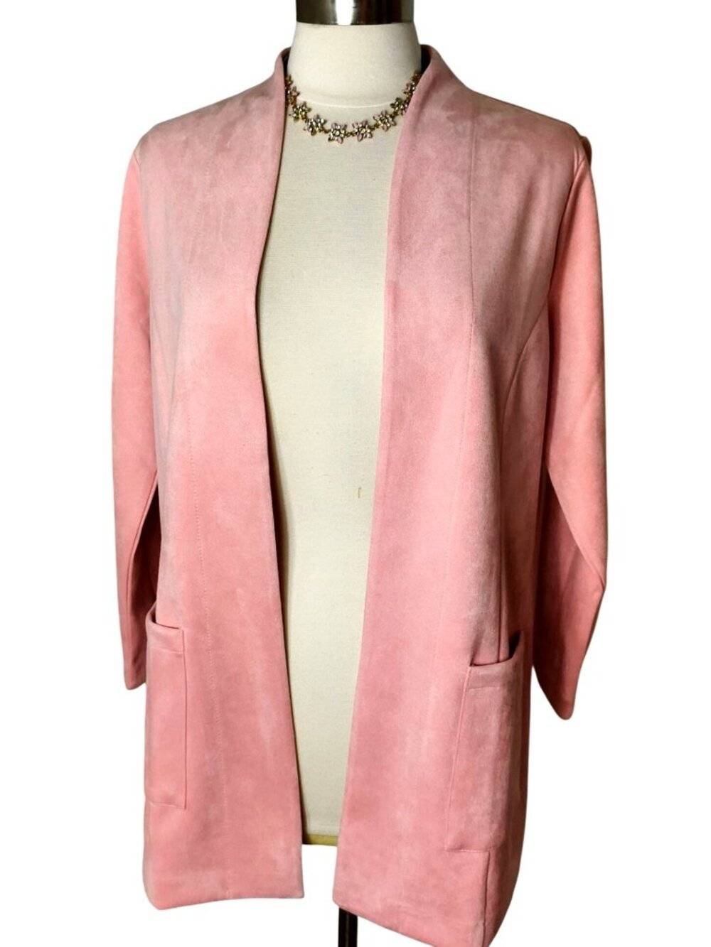 Drapers & Damons PM Suede Open Cardigan Blazer Jacket Pink Petite Elegant Wester